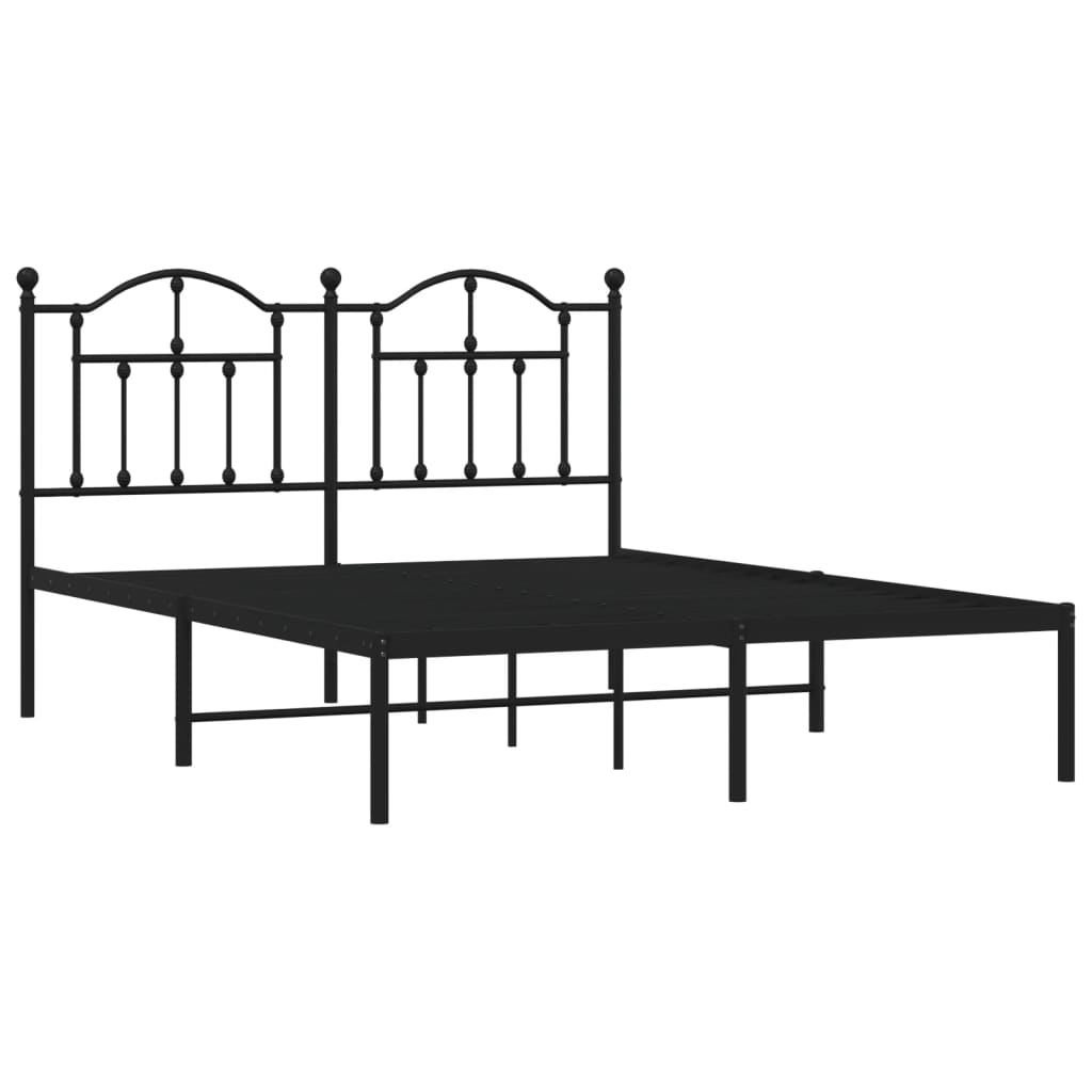 Black Metal Bed Frame with Headboard 140x190cm - Mattress Not Included