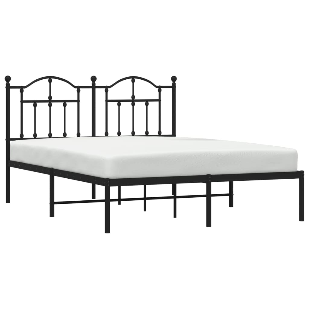 Black Metal Bed Frame with Headboard 140x190cm - Mattress Not Included
