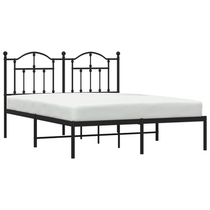 Black Metal Bed Frame with Headboard 140x190cm - Mattress Not Included