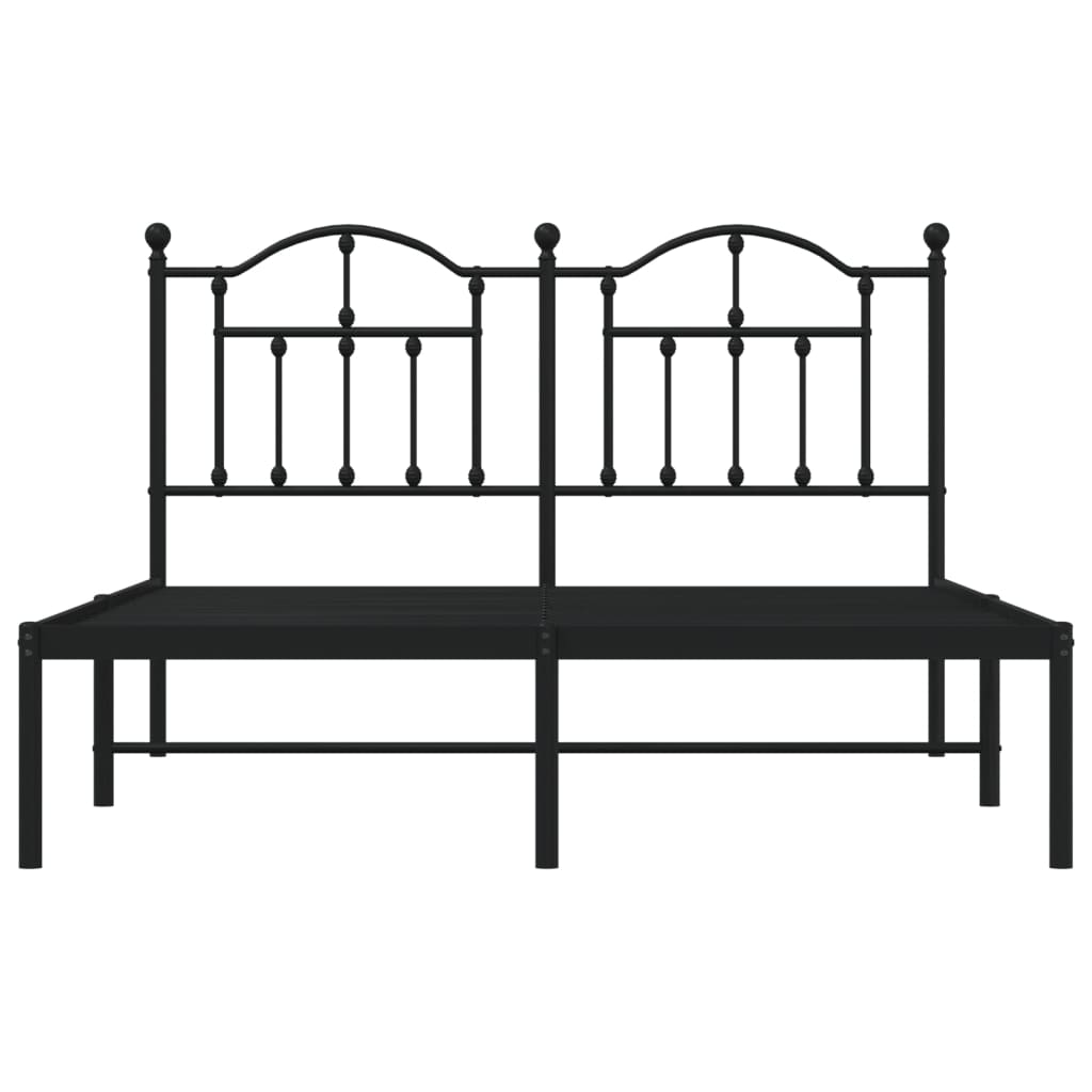 Black Metal Bed Frame with Headboard 140x190cm - Mattress Not Included
