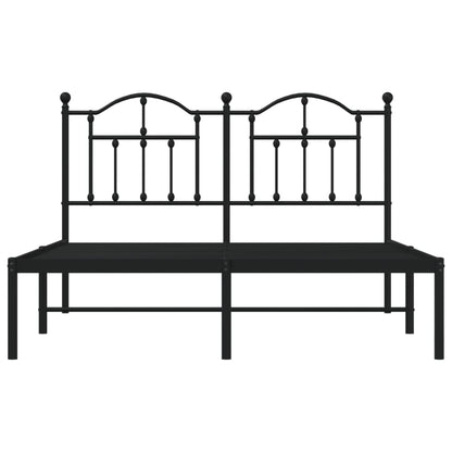 Black Metal Bed Frame with Headboard 140x190cm - Mattress Not Included