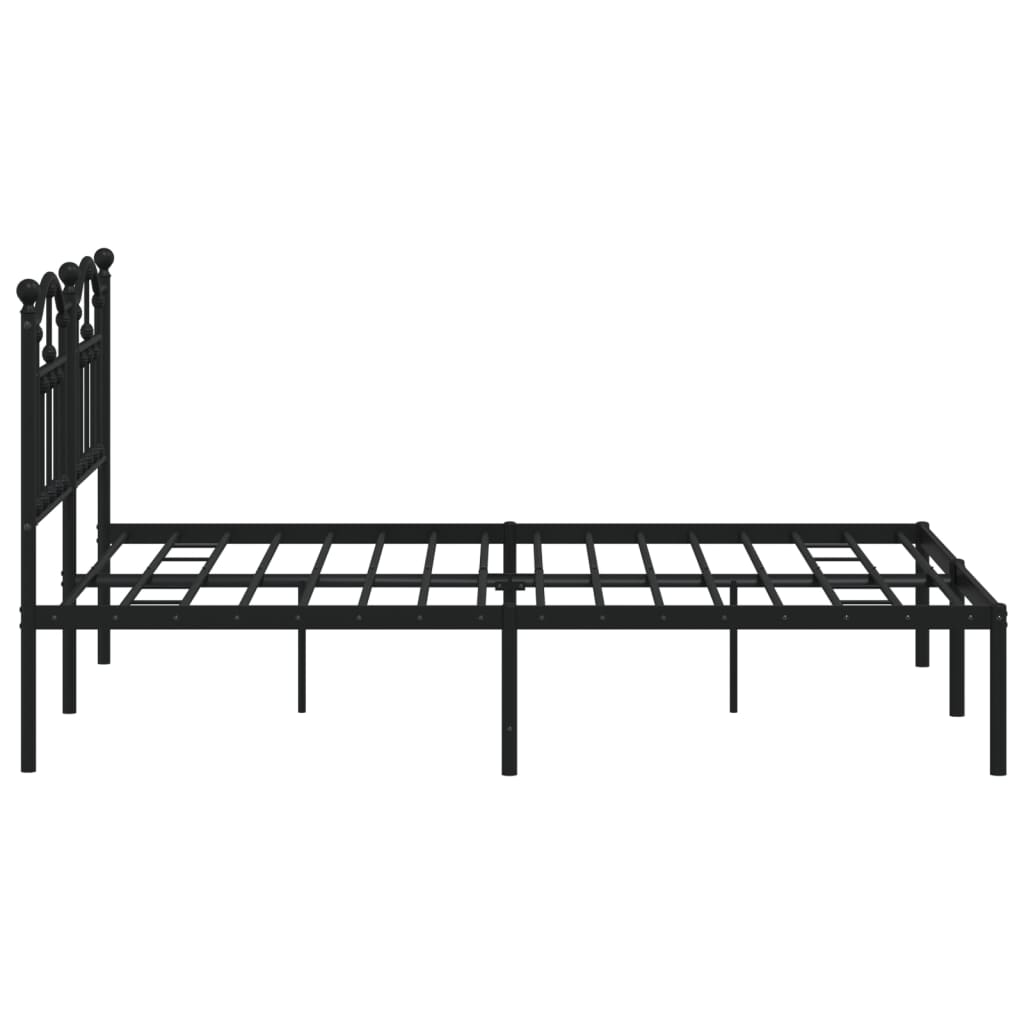 Black Metal Bed Frame with Headboard 140x190cm - Mattress Not Included