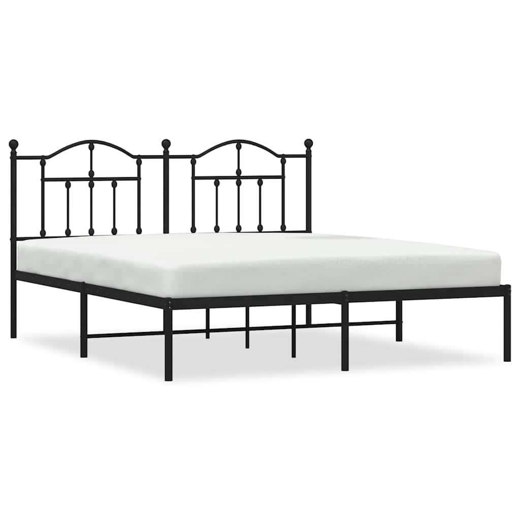 Black Metal Bed Frame with Headboard - 183x213cm Sturdy Design