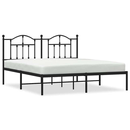 Black Metal Bed Frame with Headboard - 183x213cm Sturdy Design