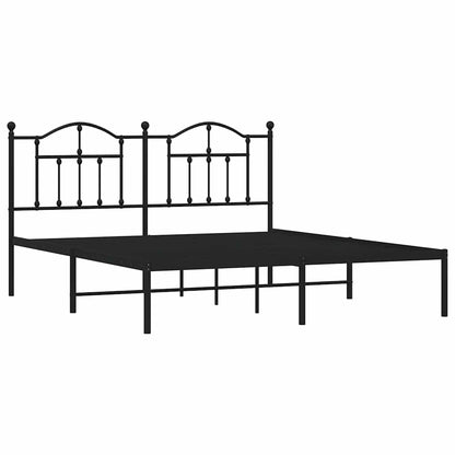 Black Metal Bed Frame with Headboard - 183x213cm Sturdy Design