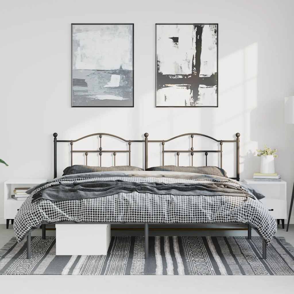 Black Metal Bed Frame with Headboard - 183x213cm Sturdy Design