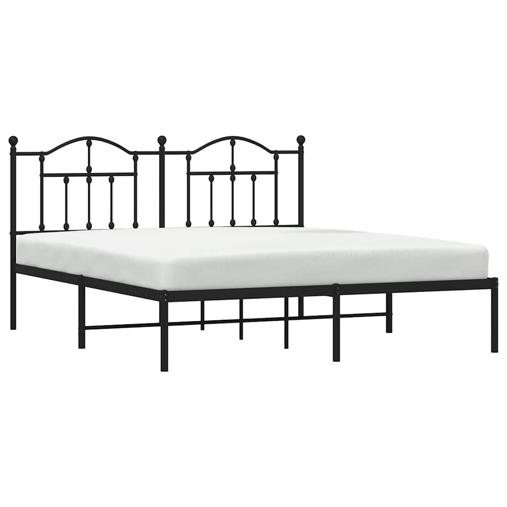 Black Metal Bed Frame with Headboard - 183x213cm Sturdy Design