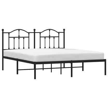 Black Metal Bed Frame with Headboard - 183x213cm Sturdy Design