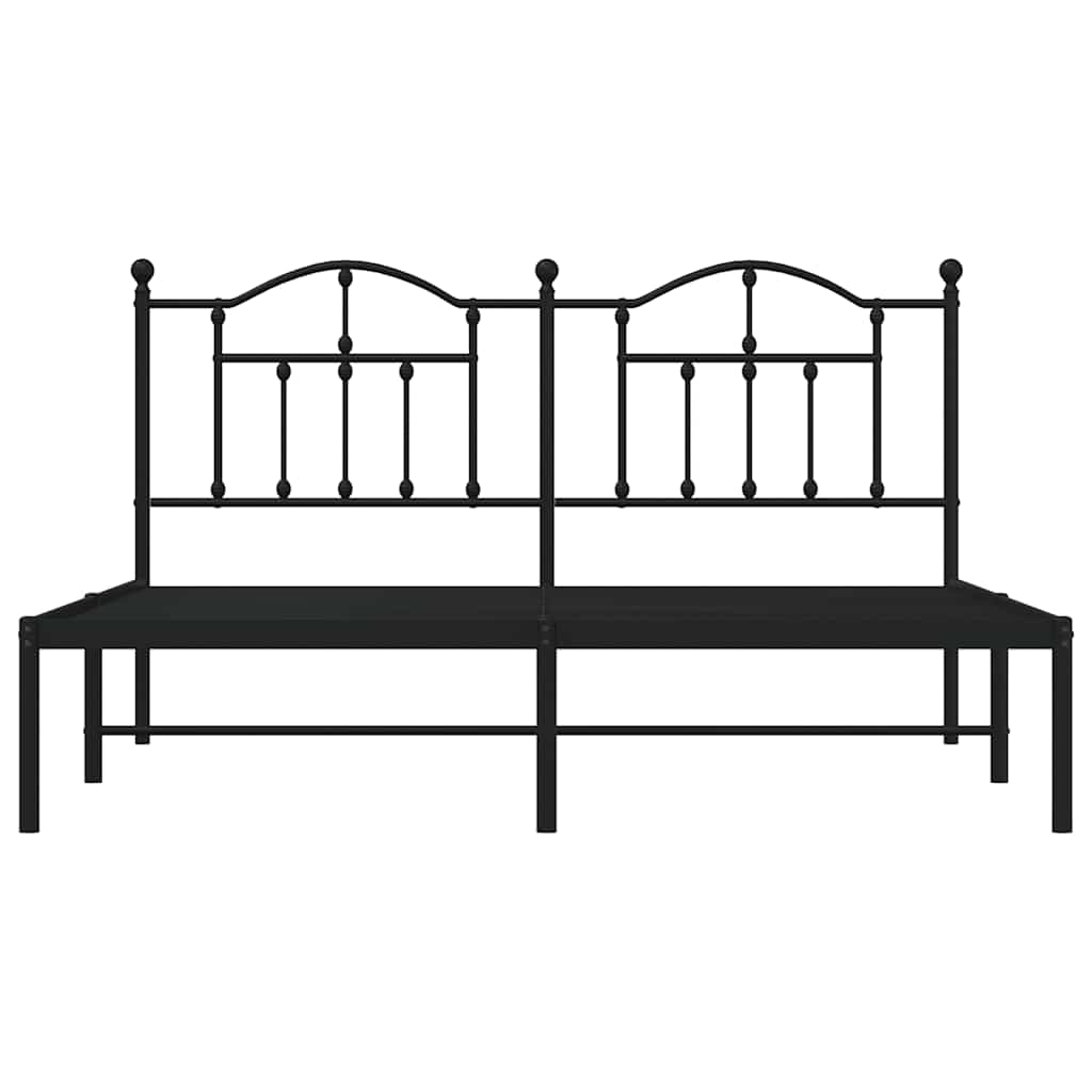 Black Metal Bed Frame with Headboard - 183x213cm Sturdy Design