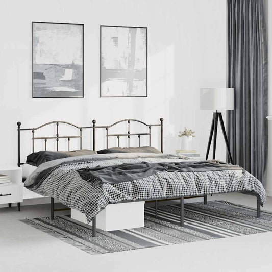 Black Metal Bed Frame with Headboard - 183x213cm Sturdy Design