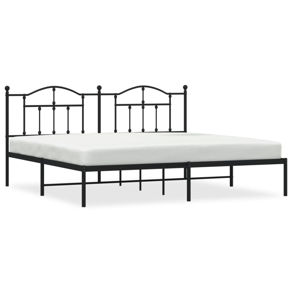 Black Metal Bed Frame with Headboard, 200x200cm - Modern Design