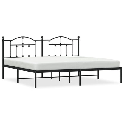 Black Metal Bed Frame with Headboard, 200x200cm - Modern Design