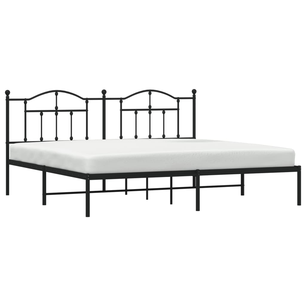 Black Metal Bed Frame with Headboard, 200x200cm - Modern Design