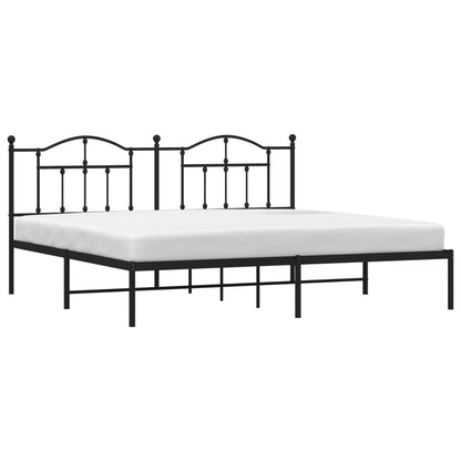 Black Metal Bed Frame with Headboard, 200x200cm - Modern Design