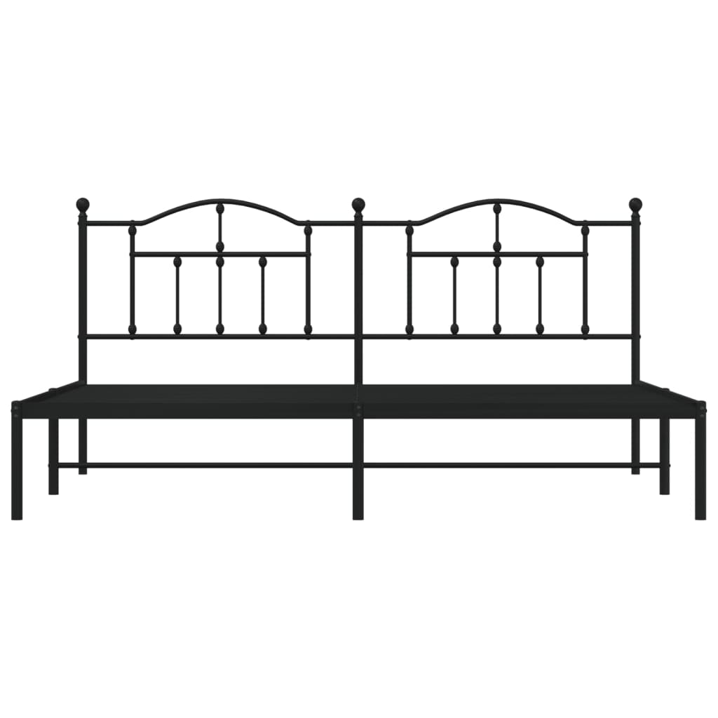 Black Metal Bed Frame with Headboard, 200x200cm - Modern Design