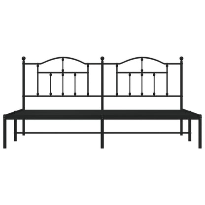Black Metal Bed Frame with Headboard, 200x200cm - Modern Design