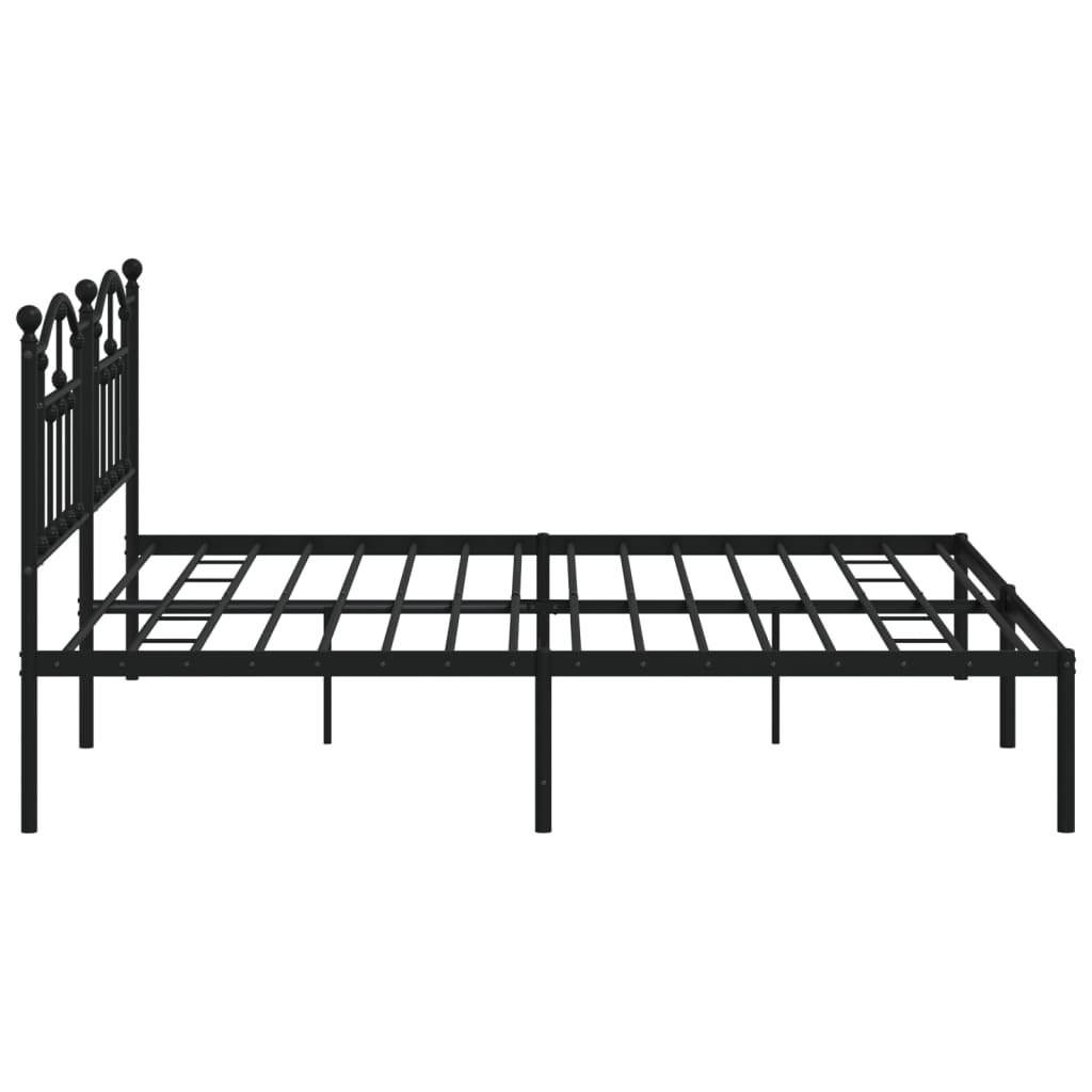 Black Metal Bed Frame with Headboard, 200x200cm - Modern Design