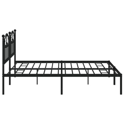Black Metal Bed Frame with Headboard, 200x200cm - Modern Design