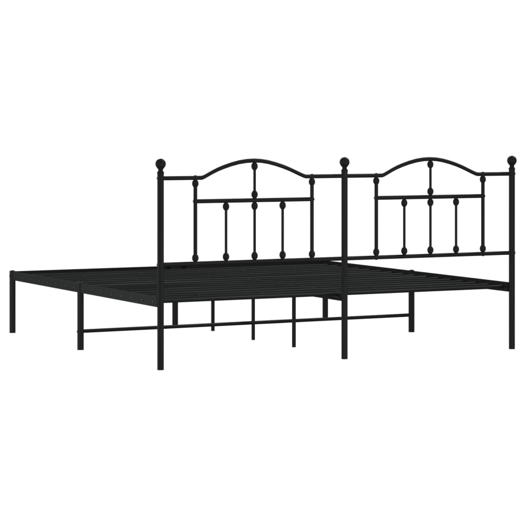 Black Metal Bed Frame with Headboard, 200x200cm - Modern Design