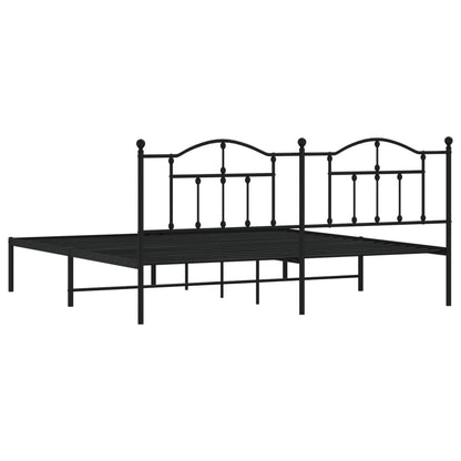 Black Metal Bed Frame with Headboard, 200x200cm - Modern Design