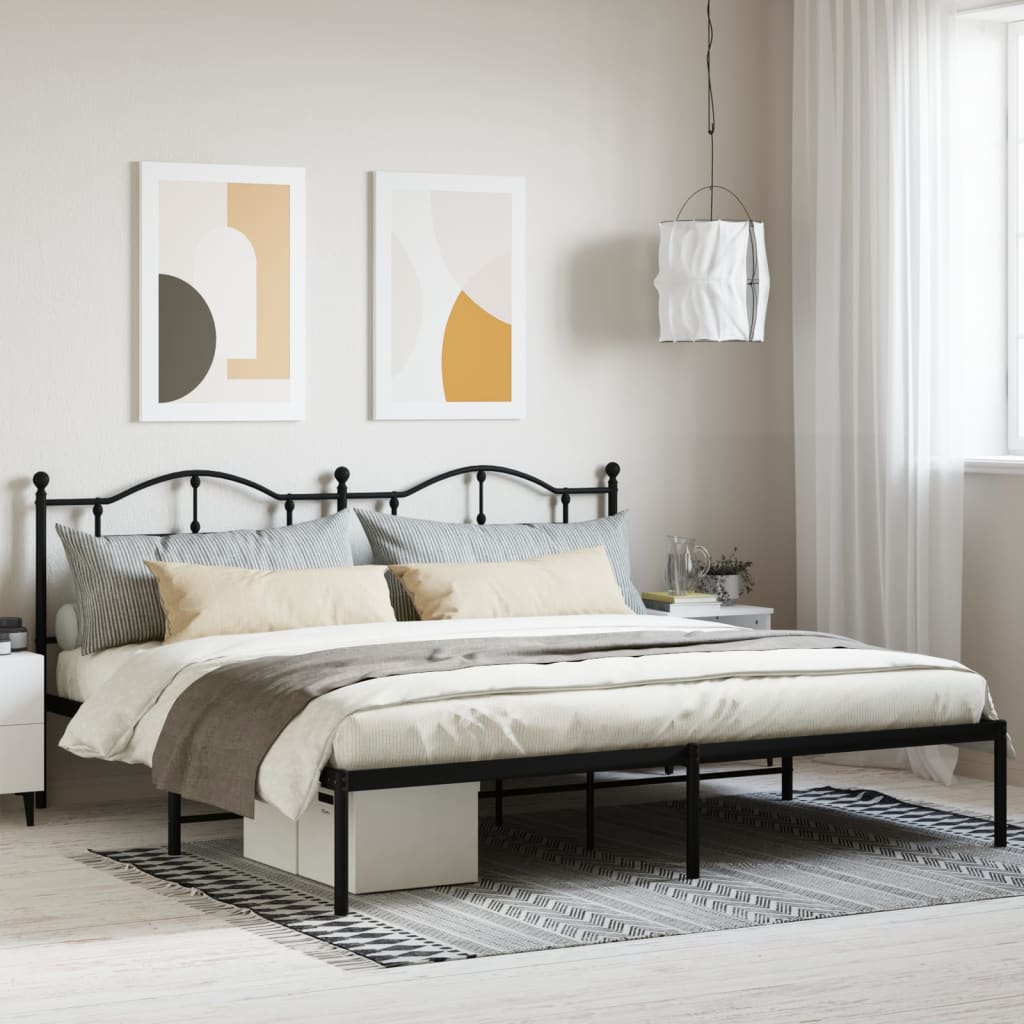 Black Metal Bed Frame with Headboard, 200x200cm - Modern Design