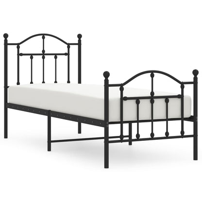 Black Metal Bed Frame with Footboard - 75x190cm, No Mattress