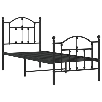 Black Metal Bed Frame with Footboard - 75x190cm, No Mattress