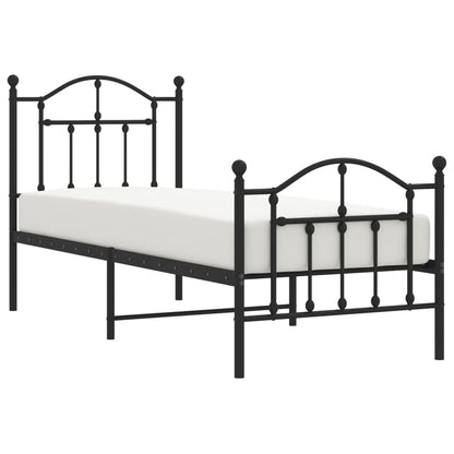 Black Metal Bed Frame with Footboard - 75x190cm, No Mattress