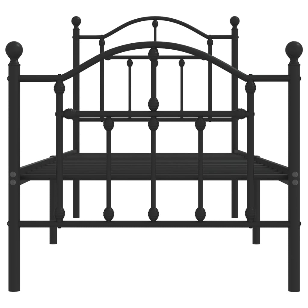 Black Metal Bed Frame with Footboard - 75x190cm, No Mattress
