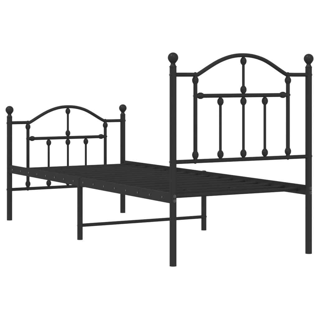 Black Metal Bed Frame with Footboard - 75x190cm, No Mattress