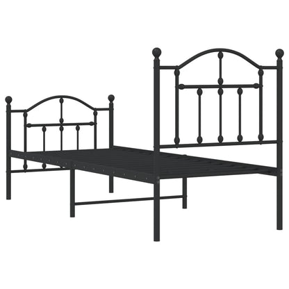 Black Metal Bed Frame with Footboard - 75x190cm, No Mattress