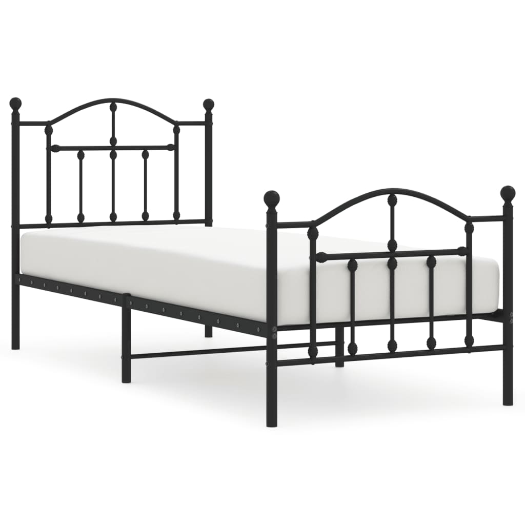 Sleek Black Metal Bed Frame with Footboard 80x200cm - No Mattress