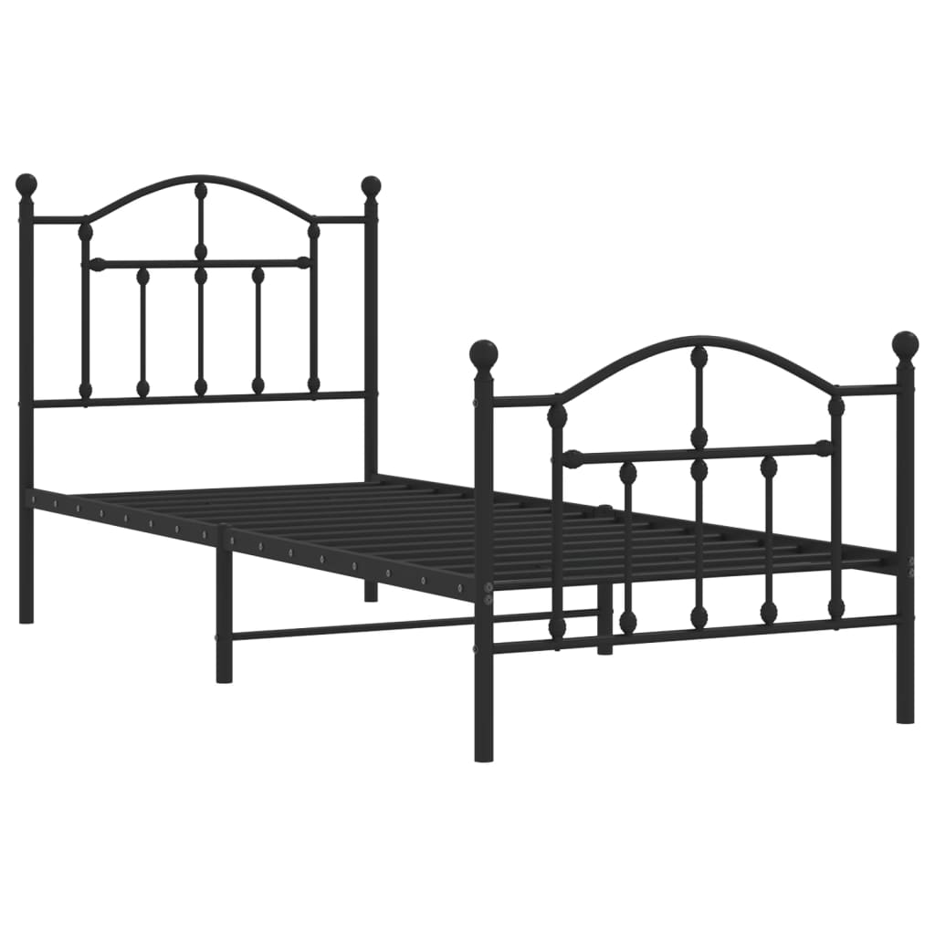 Sleek Black Metal Bed Frame with Footboard 80x200cm - No Mattress
