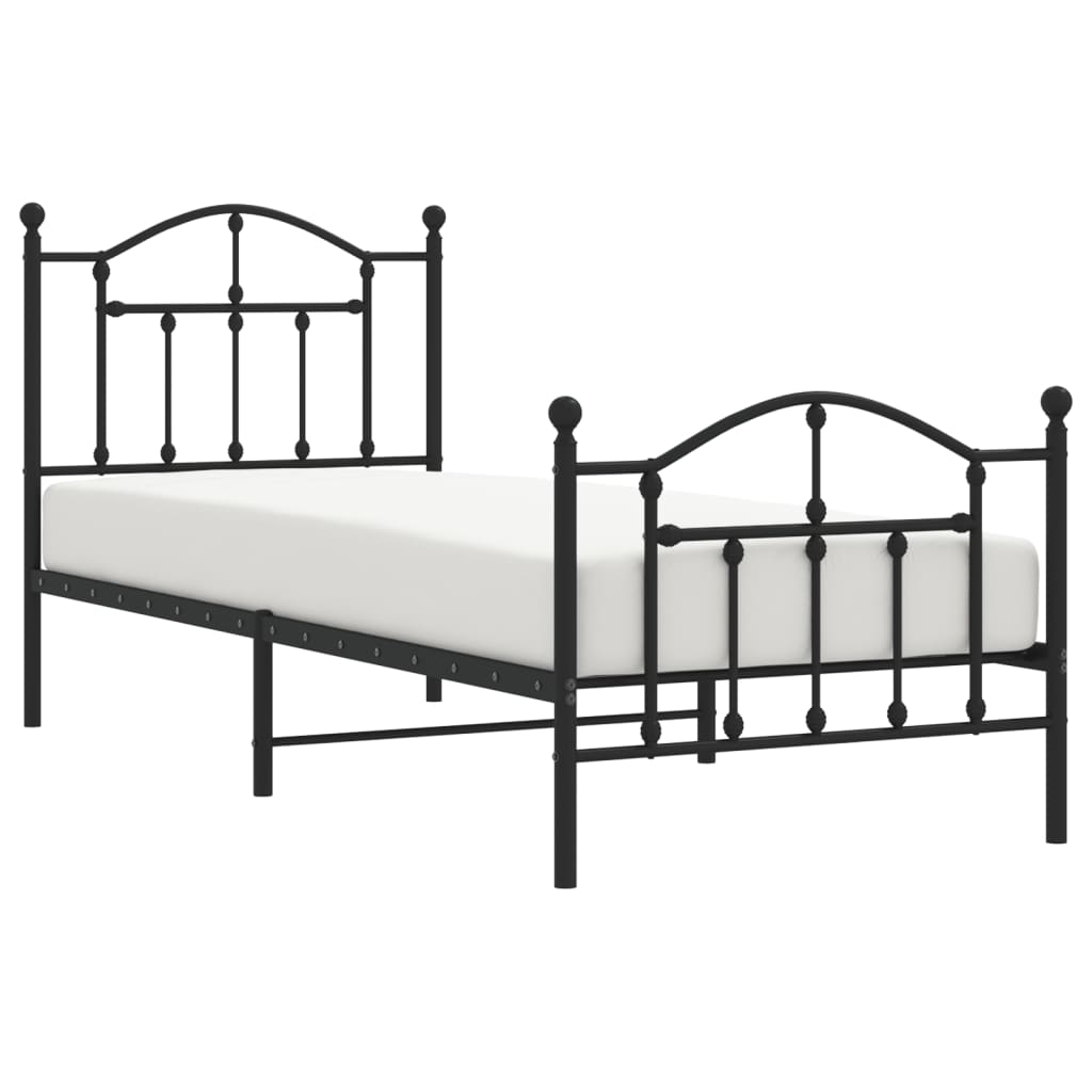 Sleek Black Metal Bed Frame with Footboard 80x200cm - No Mattress