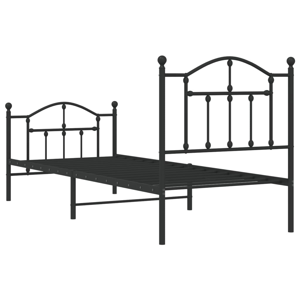 Sleek Black Metal Bed Frame with Footboard 80x200cm - No Mattress