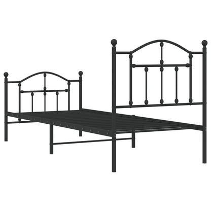Sleek Black Metal Bed Frame with Footboard 80x200cm - No Mattress