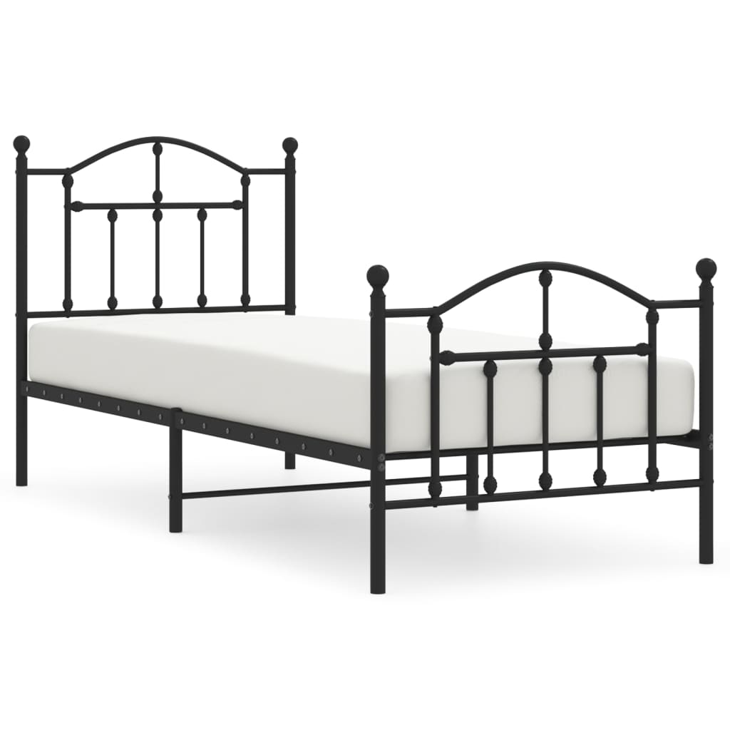 Sleek Black Metal Bed Frame with Footboard 90x200cm - No Mattress
