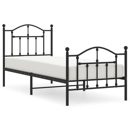 Sleek Black Metal Bed Frame with Footboard 90x200cm - No Mattress