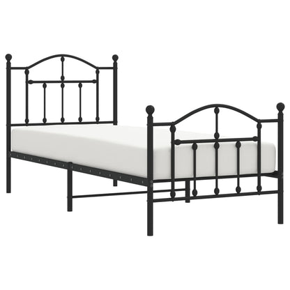 Sleek Black Metal Bed Frame with Footboard 90x200cm - No Mattress