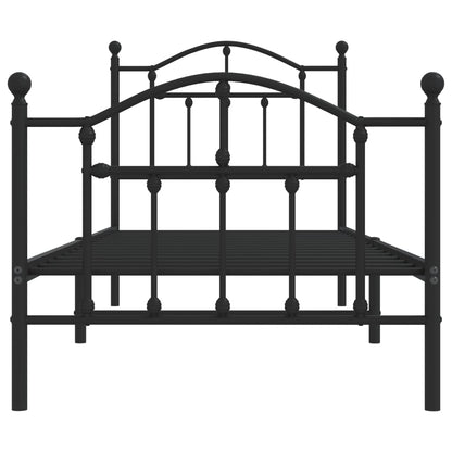 Sleek Black Metal Bed Frame with Footboard 90x200cm - No Mattress