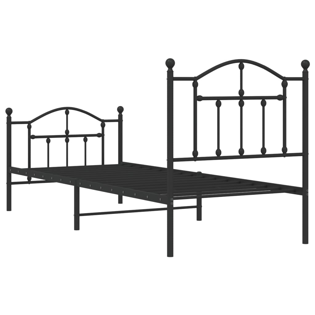 Sleek Black Metal Bed Frame with Footboard 90x200cm - No Mattress