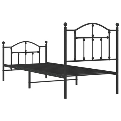 Sleek Black Metal Bed Frame with Footboard 90x200cm - No Mattress