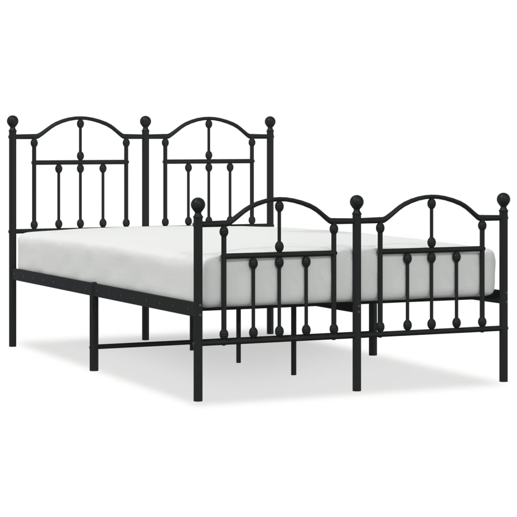 Black Metal Bed Frame with Footboard - No Mattress 120x190cm