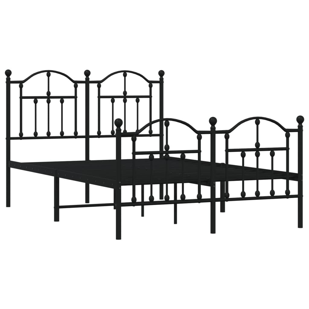 Black Metal Bed Frame with Footboard - No Mattress 120x190cm