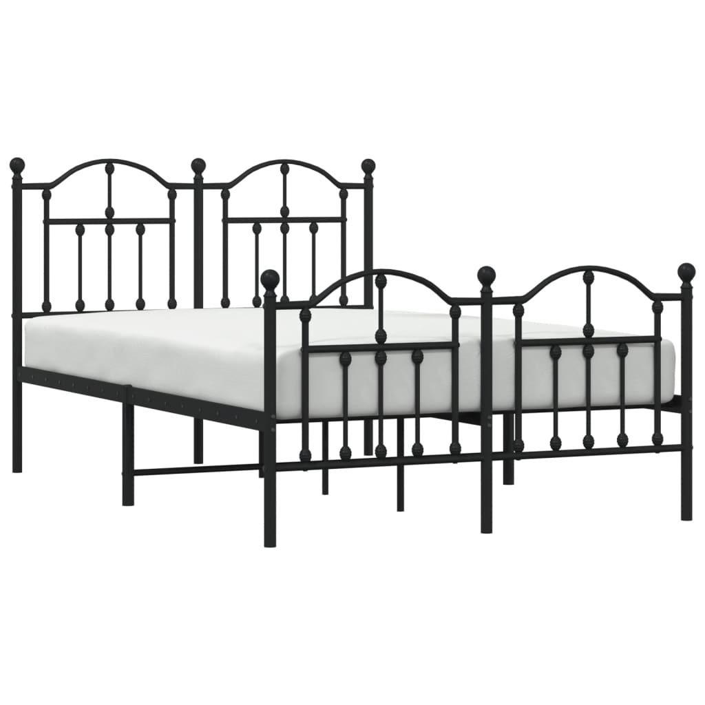 Black Metal Bed Frame with Footboard - No Mattress 120x190cm