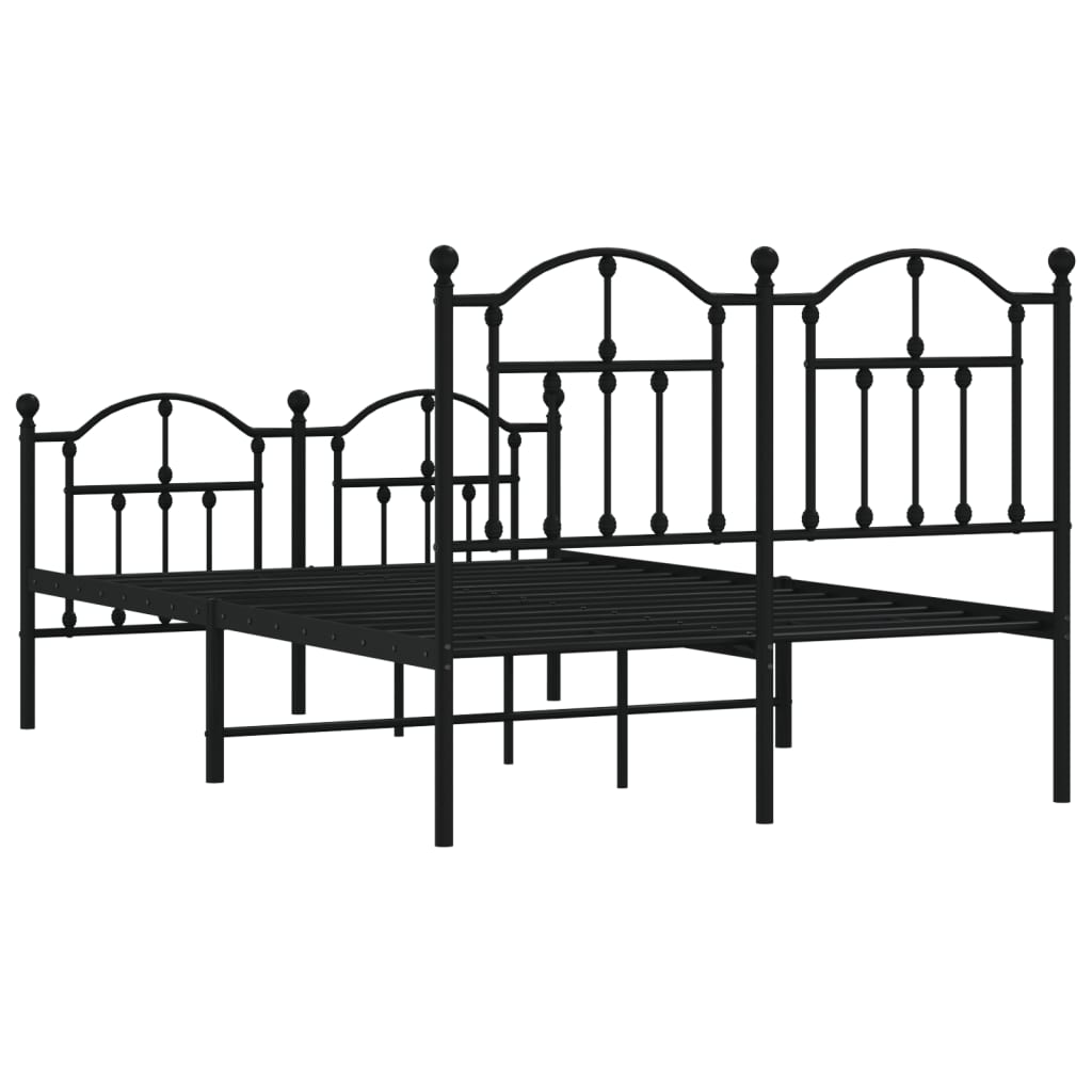 Black Metal Bed Frame with Footboard - No Mattress 120x190cm