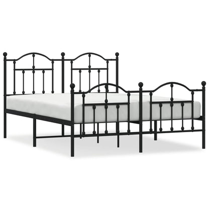 Black Metal Bed Frame with Footboard 140x200cm - No Mattress Included