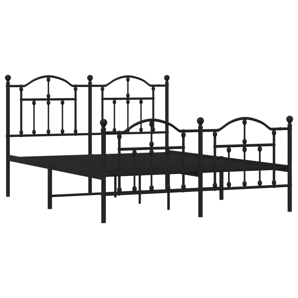 Black Metal Bed Frame with Footboard 140x200cm - No Mattress Included