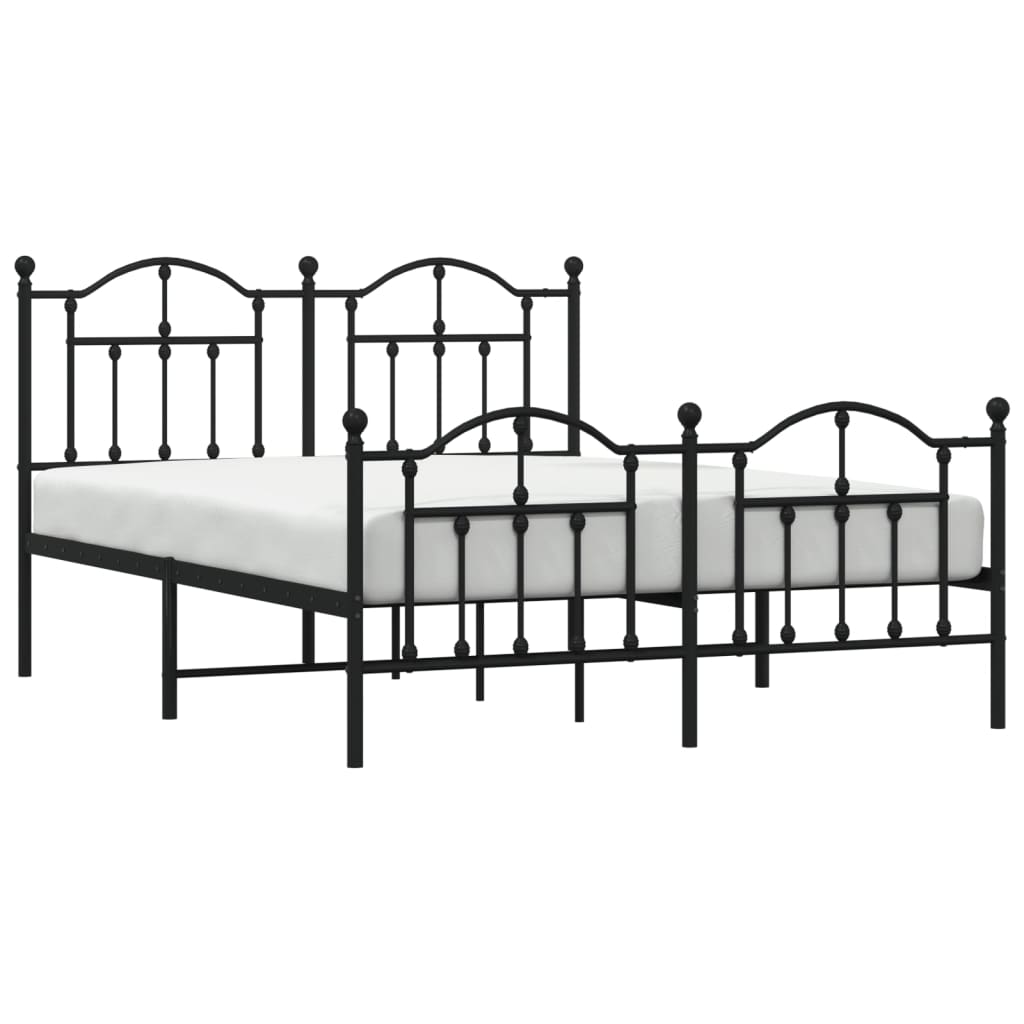 Black Metal Bed Frame with Footboard 140x200cm - No Mattress Included