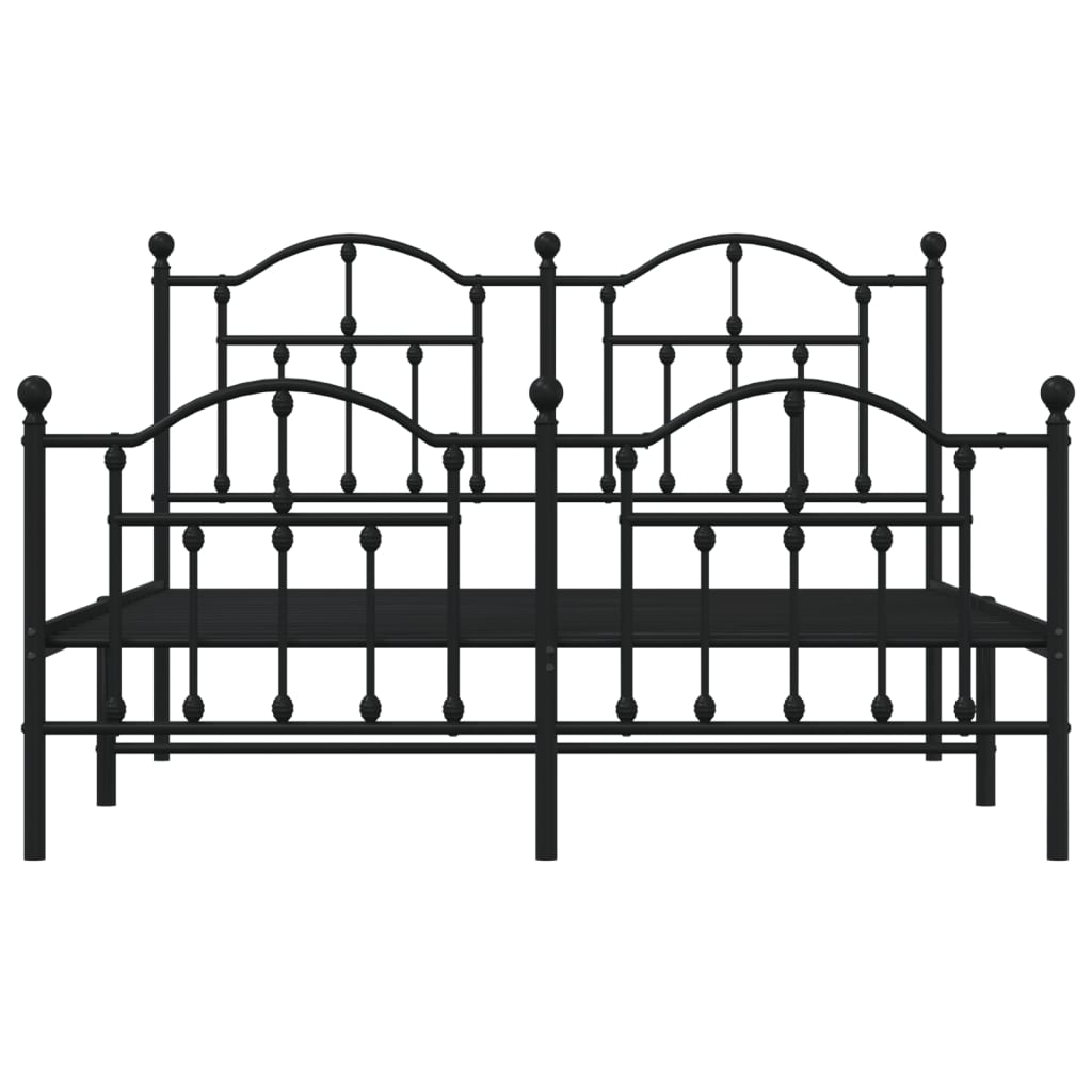 Black Metal Bed Frame with Footboard 140x200cm - No Mattress Included